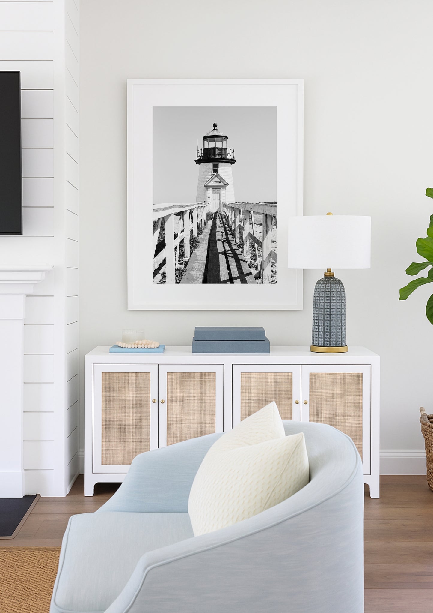 Black and White Brant Point Lighthouse print taken on Nantucket Island, New England