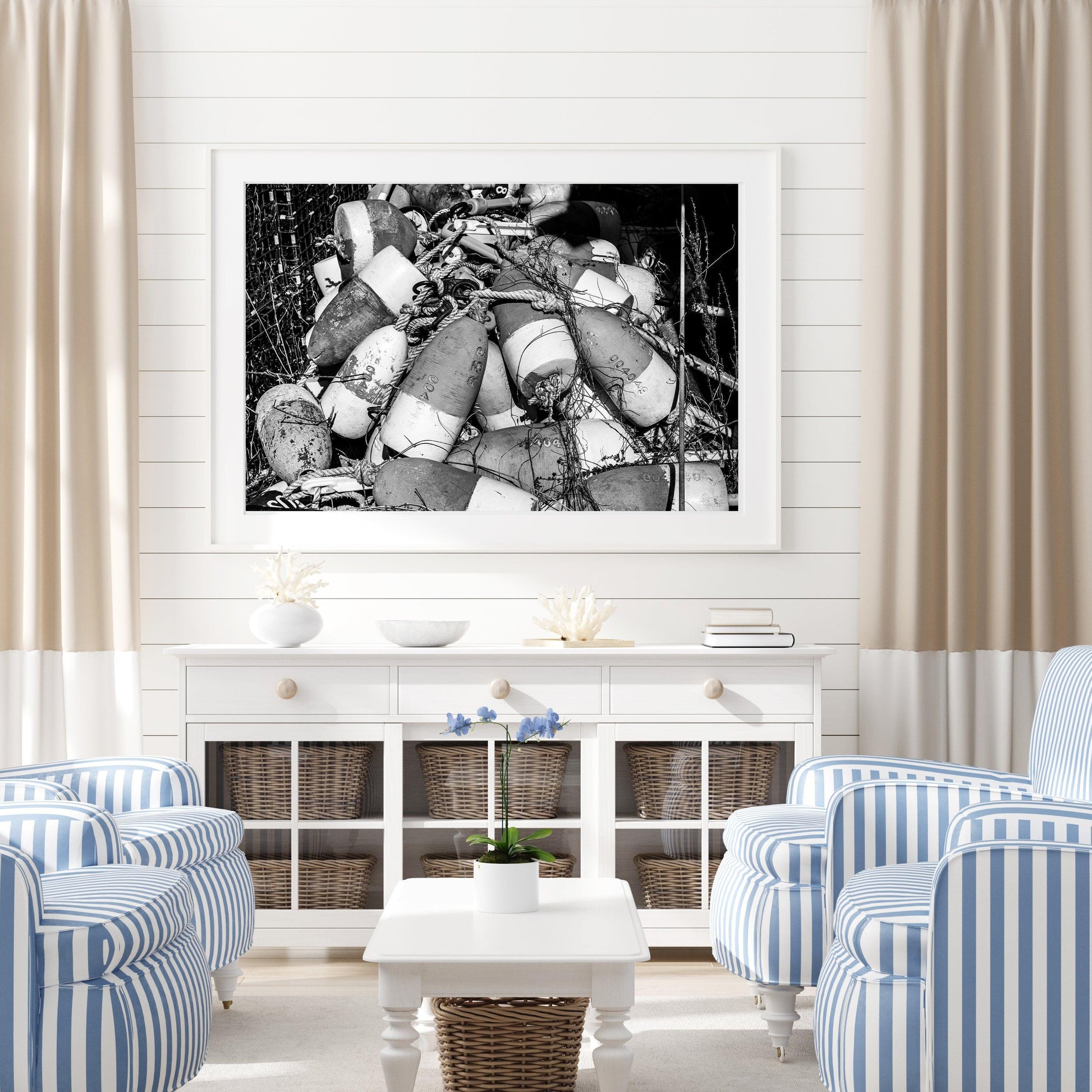 Black and White Coastal Buoys Print - Departures Print Shop