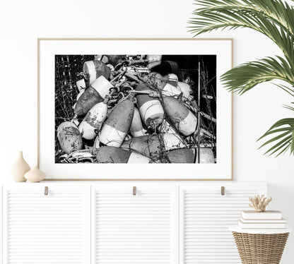 Black and White Coastal Buoys Print - Departures Print Shop