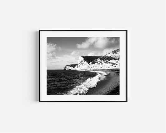 Black and White Coastal Cliffs Jurassic Coast Photography Print II - Departures Print Shop