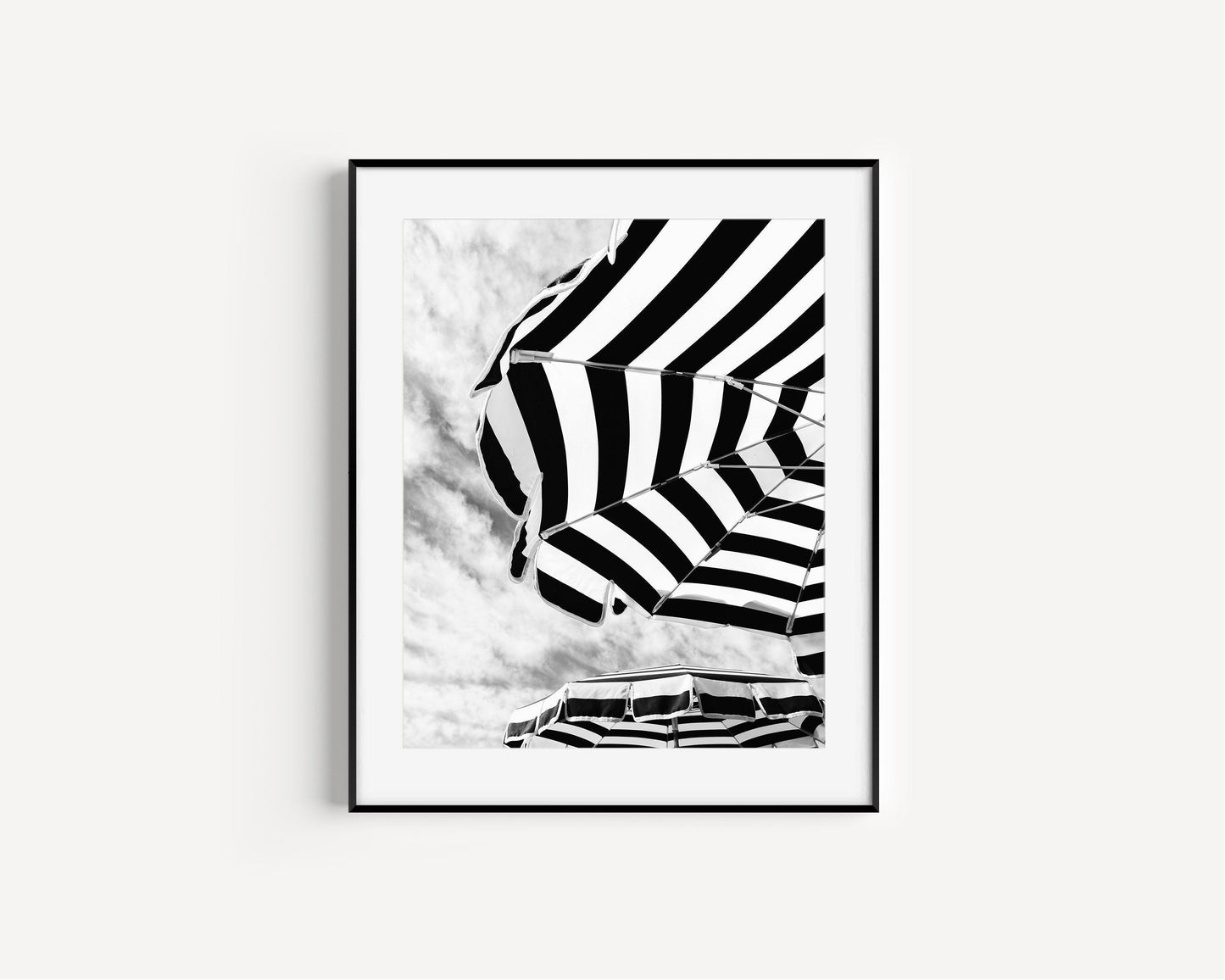 Black and White Cote d'Azur Beach Club Umbrellas | French Riviera Photography Print - Departures Print Shop