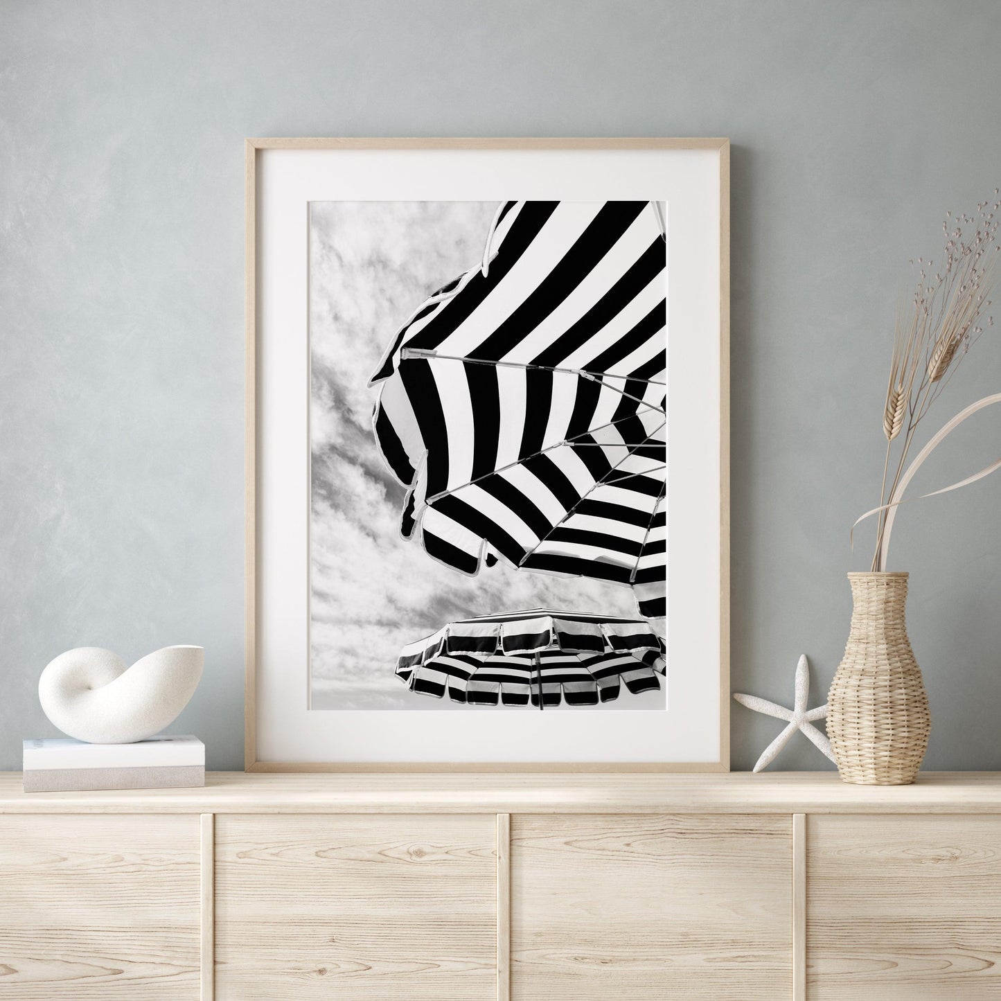 Black and White Cote d'Azur Beach Club Umbrellas | French Riviera Photography Print - Departures Print Shop