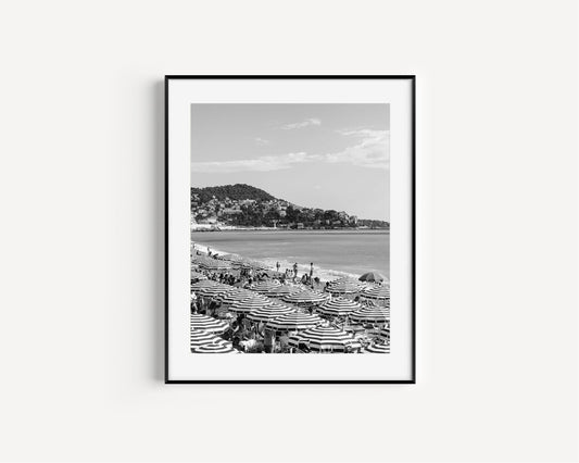 Black and White Cote d'Azur Beach Club Umbrellas II | French Riviera Photography Print - Departures Print Shop