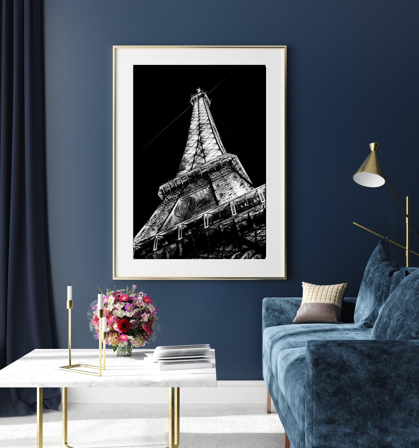 Black and White Eiffel Tower At Night | Paris Photography Print - Departures Print Shop