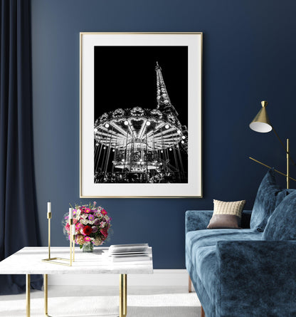 Black and White Eiffel Tower Carousel | Paris Photography Print - Departures Print Shop