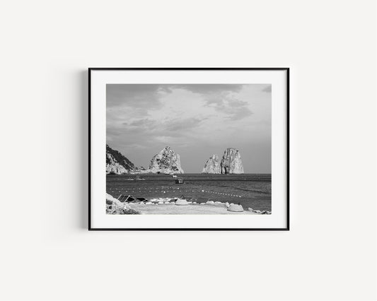 Black and White Faraglioni Rocks | Capri Italy Photography Print - Departures Print Shop