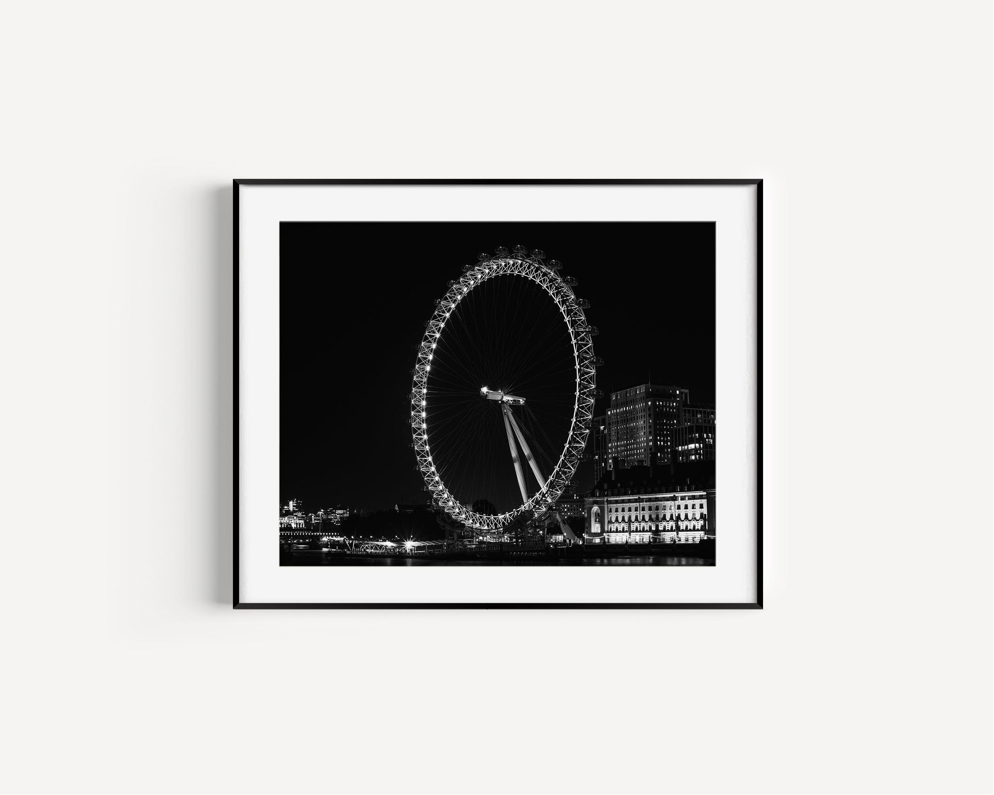 Black and White Illuminated London Eye Print - Departures Print Shop