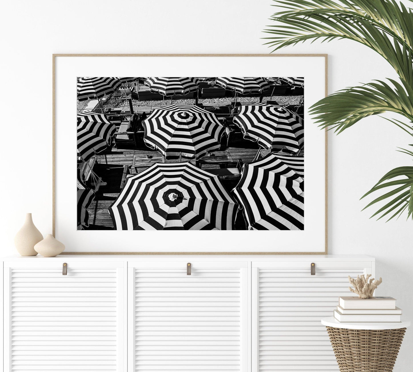 Black and White Striped Beach Umbrellas II | French Riviera Photography Print - Departures Print Shop
