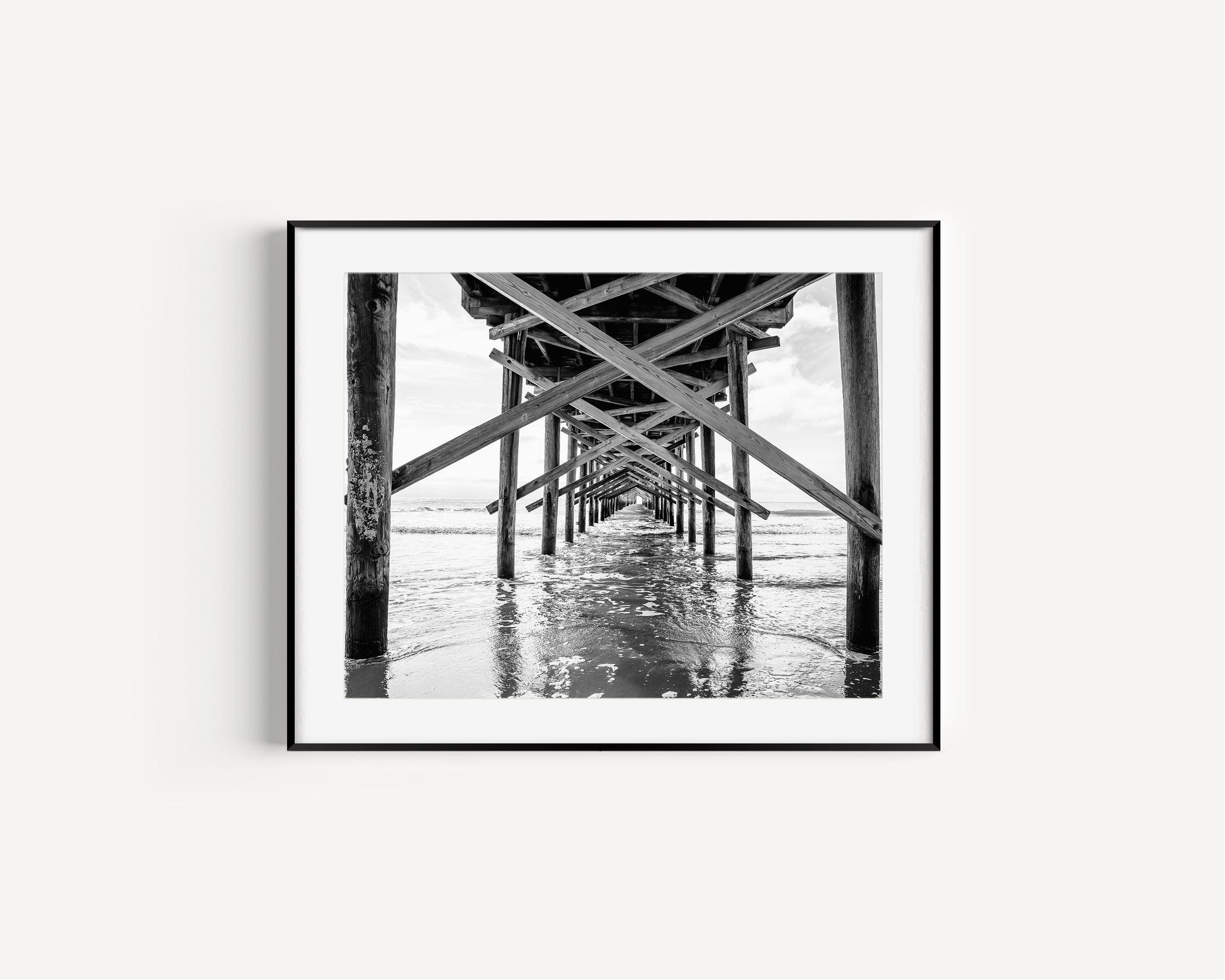 Black and White Ocean Isle Fishing Pier | Beach Photography Print - Departures Print Shop
