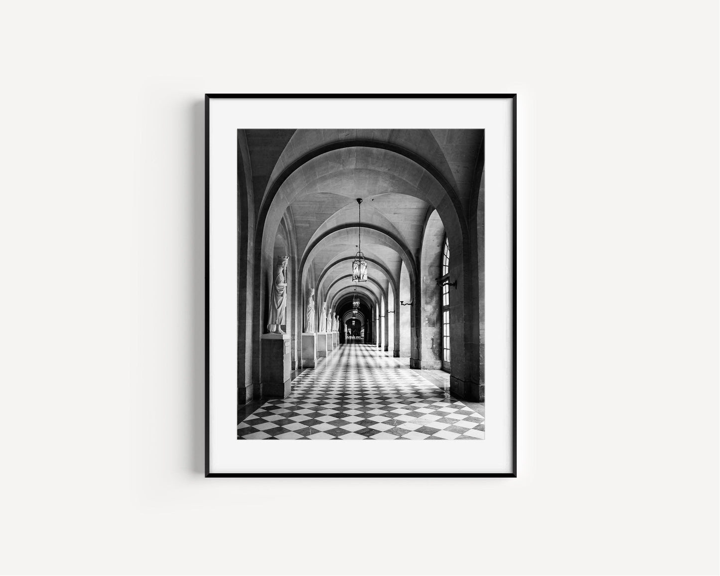B&W Palace of Versailles Hallway | Paris France Print - Departures Print Shop