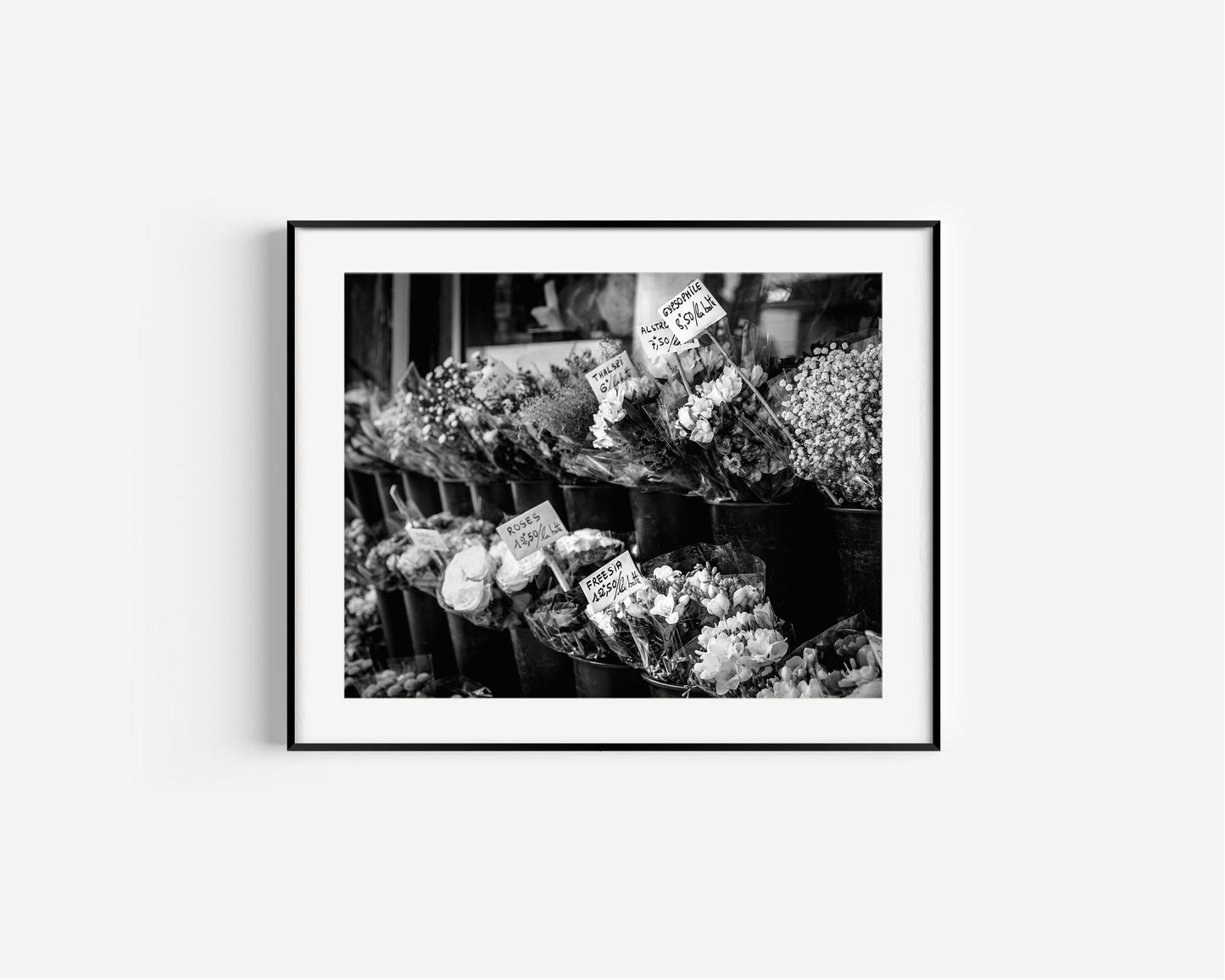 Black and White Paris Flower Market Photography Print - Departures Print Shop