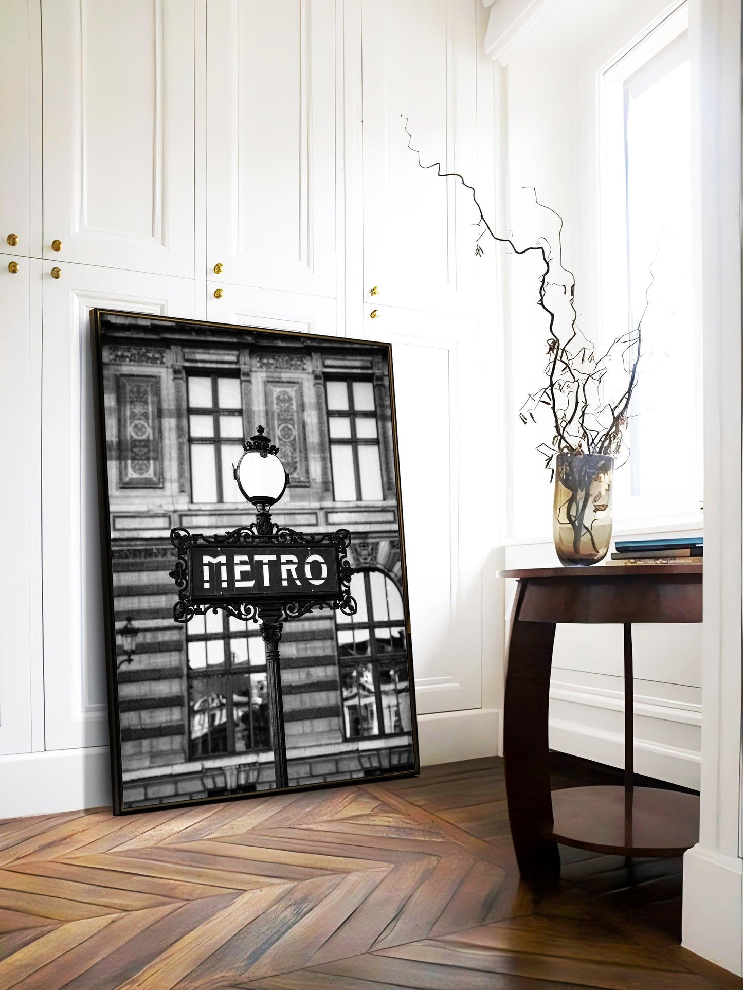 Black and White Paris Metro Sign Photography Print - Departures Print Shop