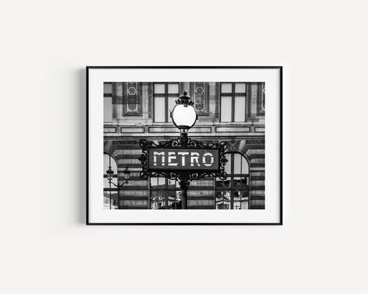 Black and White Paris Metro Sign Photography Print II - Departures Print Shop