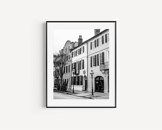Black and White Rainbow Row Charleston Print - Departures Print Shop