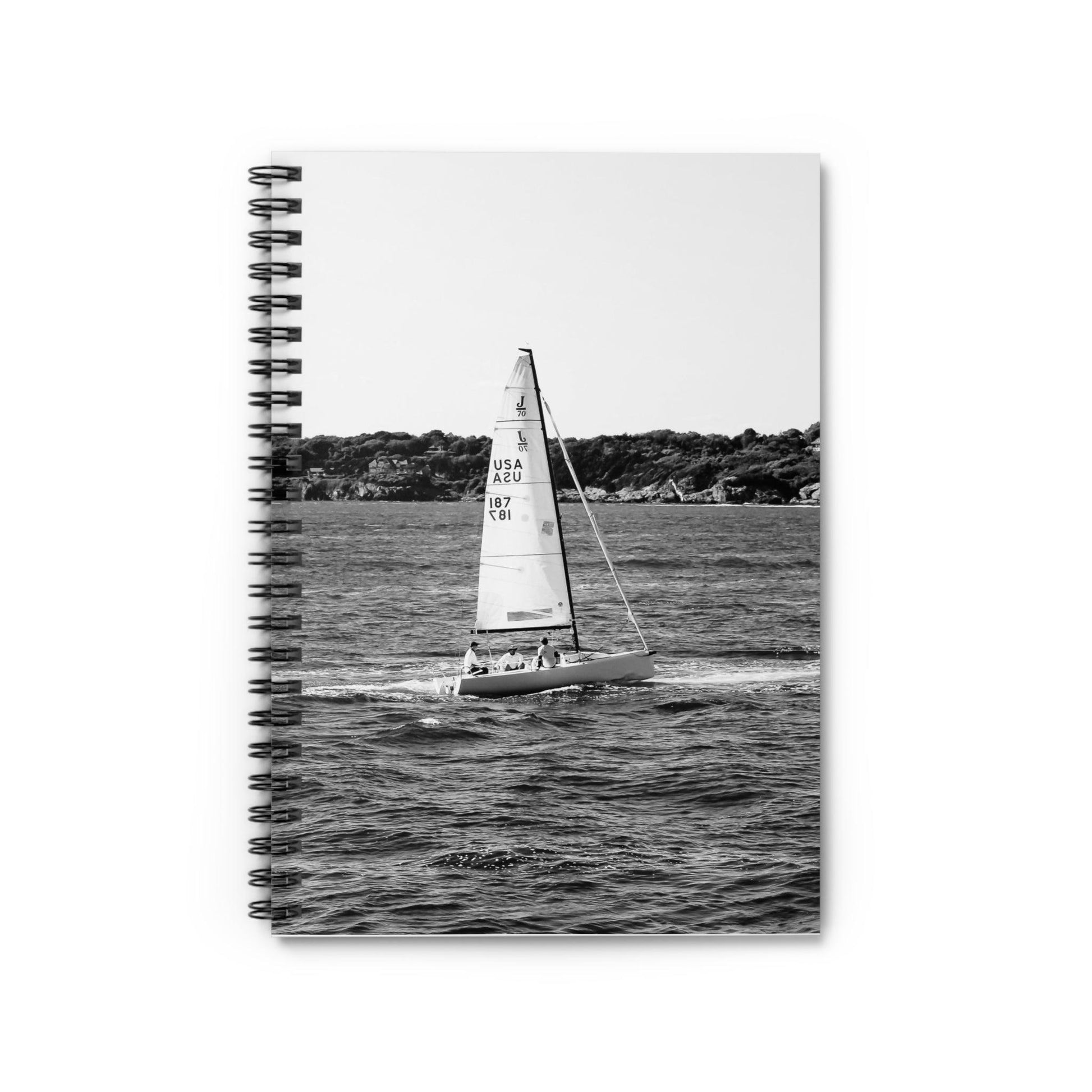 Black and White Sailboat Spiral Notebook - Departures Print Shop