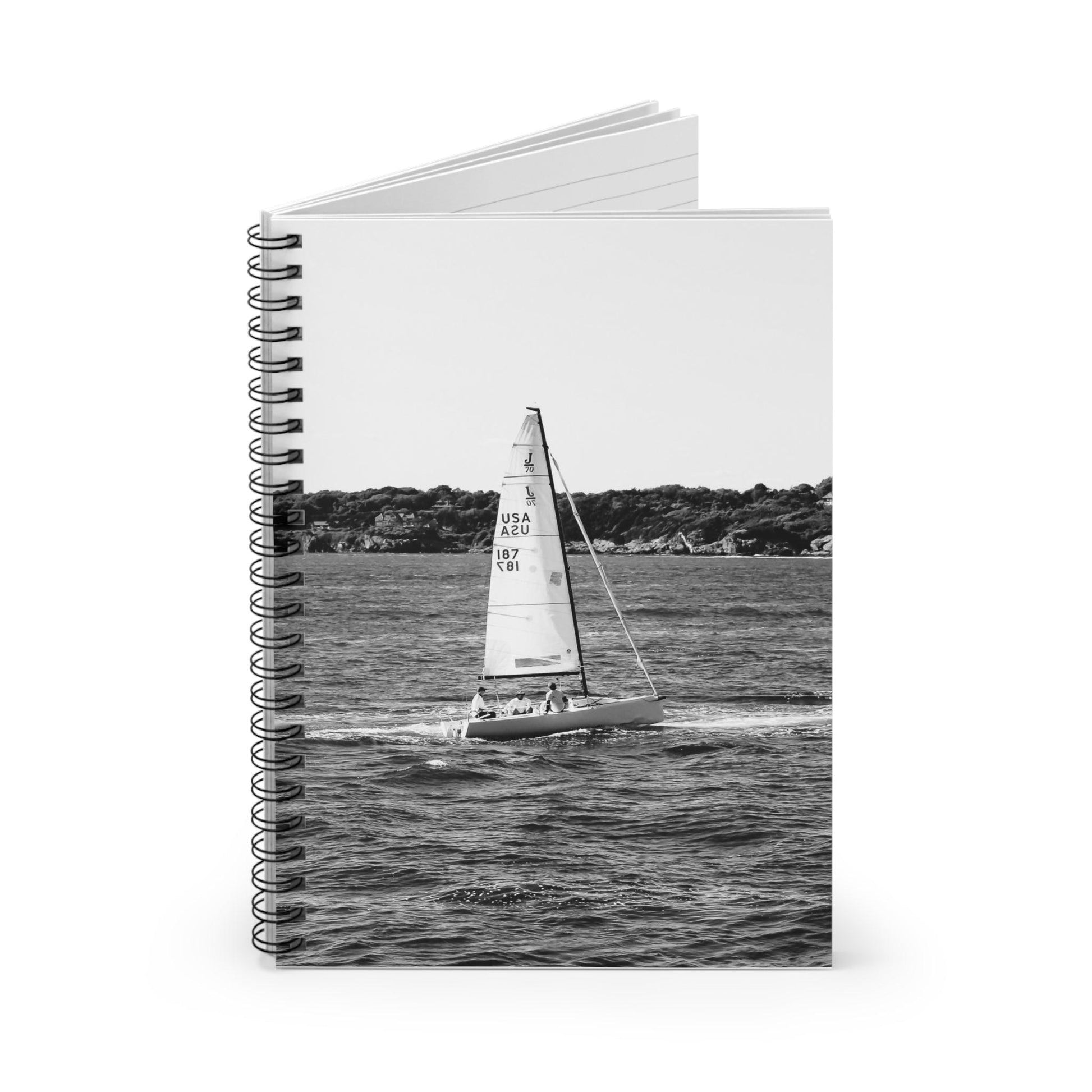Black and White Sailboat Spiral Notebook - Departures Print Shop