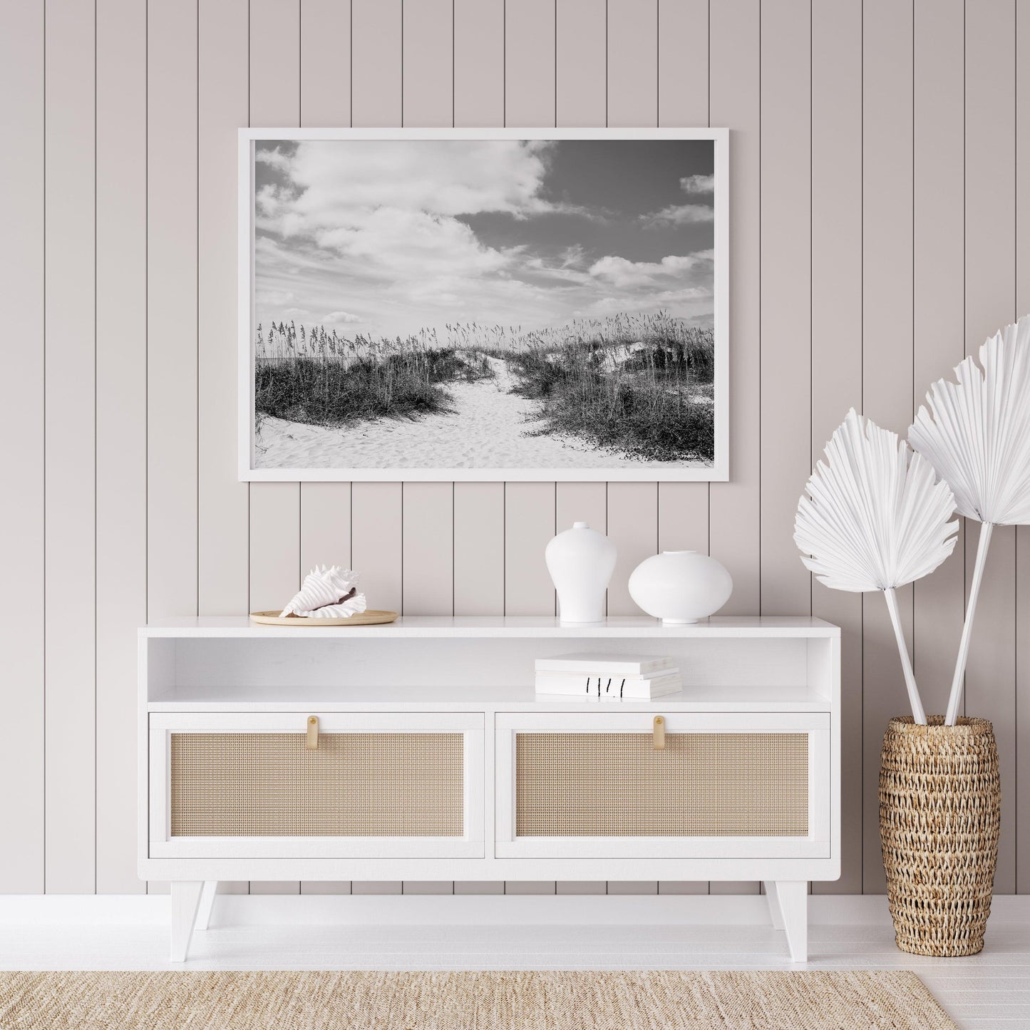 Black and White Seagrass Beach Photography Print - Departures Print Shop
