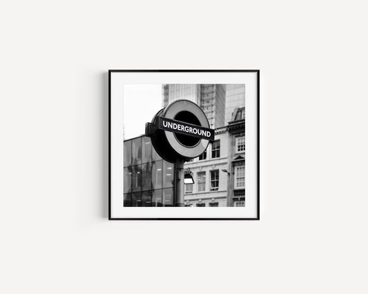 Black and White London Underground Tube Station Sign | Square London Photography Print - Departures Print Shop