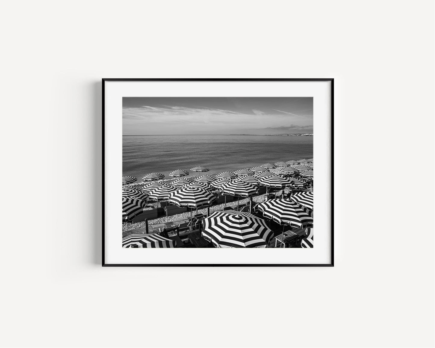 Black and White Striped Beach Umbrellas III | French Riviera Photography Print - Departures Print Shop