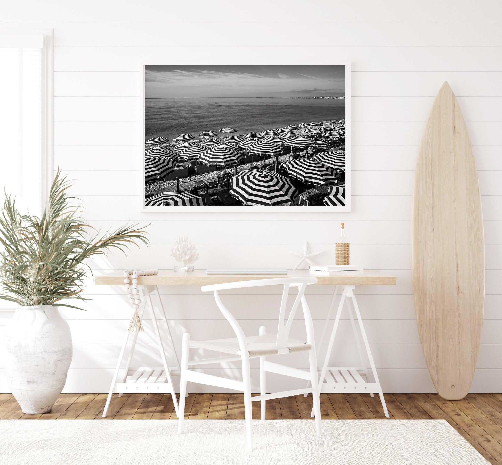Black and White Striped Beach Umbrellas III | French Riviera Photography Print - Departures Print Shop