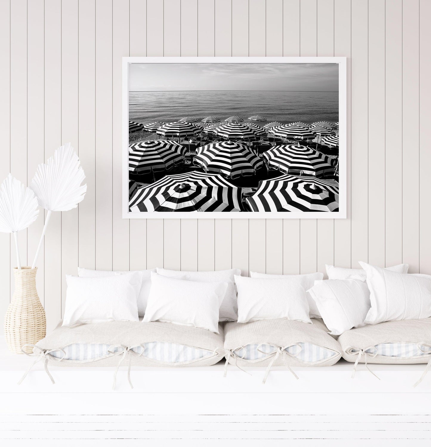 Black and White Striped Beach Umbrellas | French Riviera Photography Print - Departures Print Shop