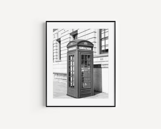 Black and White Telephone Booth II | London Photography Print - Departures Print Shop
