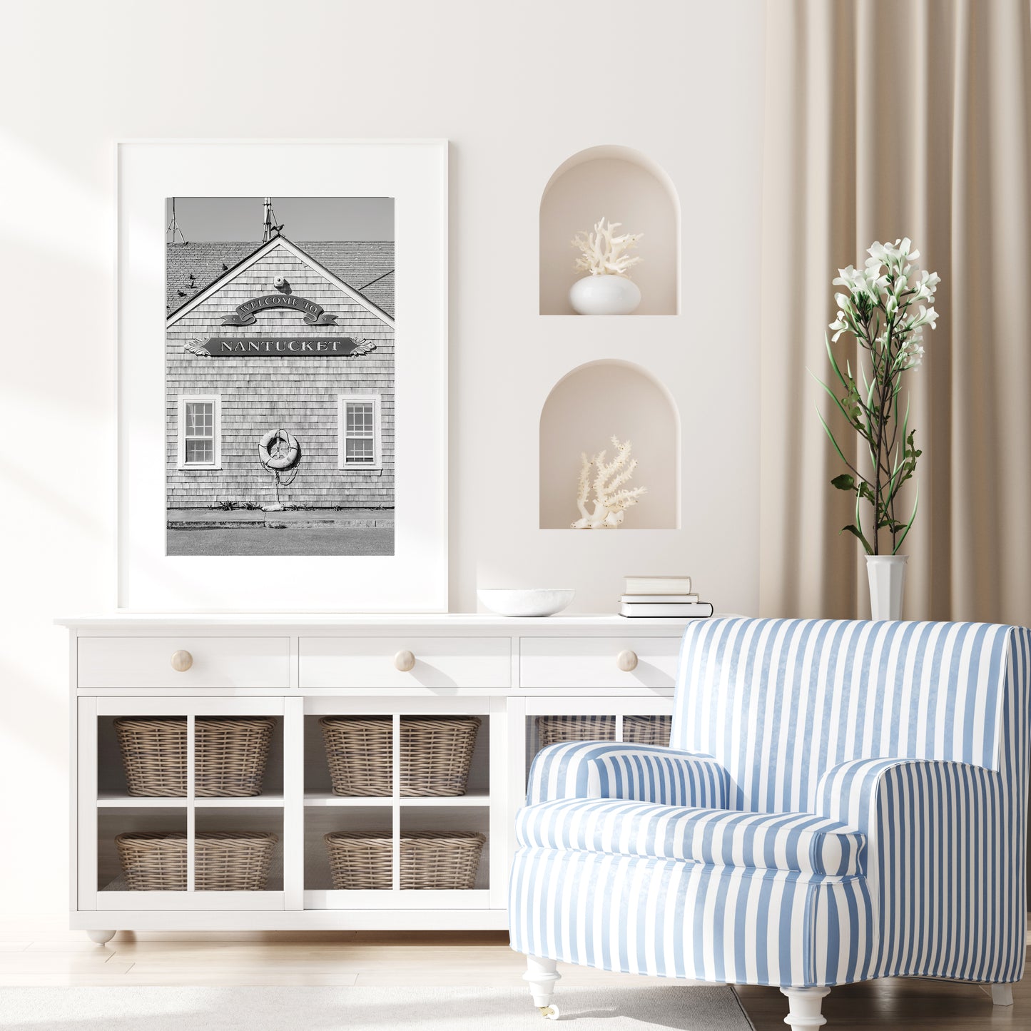 Black and White Welcome to Nantucket Print