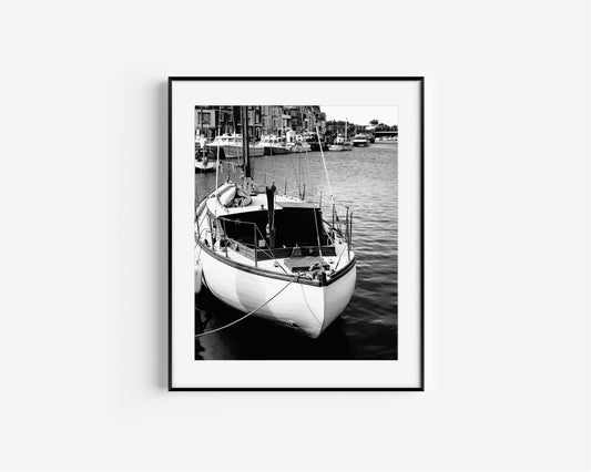 Black and White Wooden Boat Photography III | Beach Photography Print - Departures Print Shop