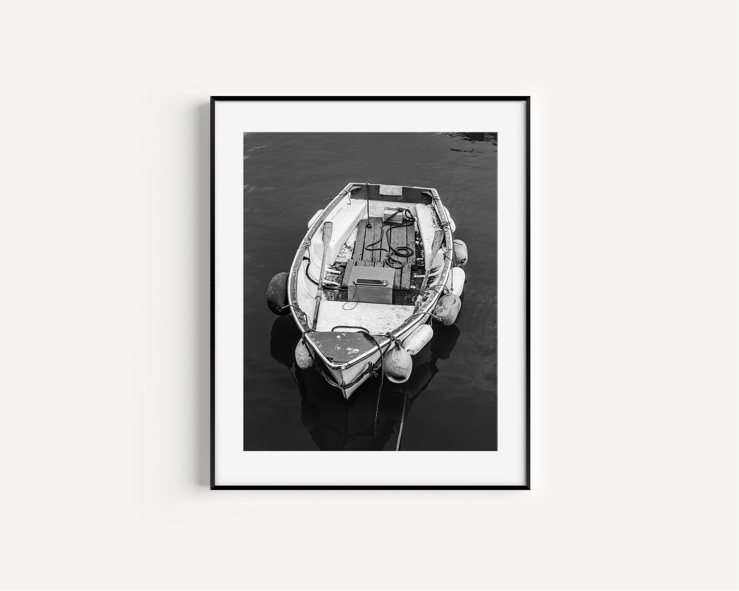 Black and White Wooden Boat Print IV - Departures Print Shop