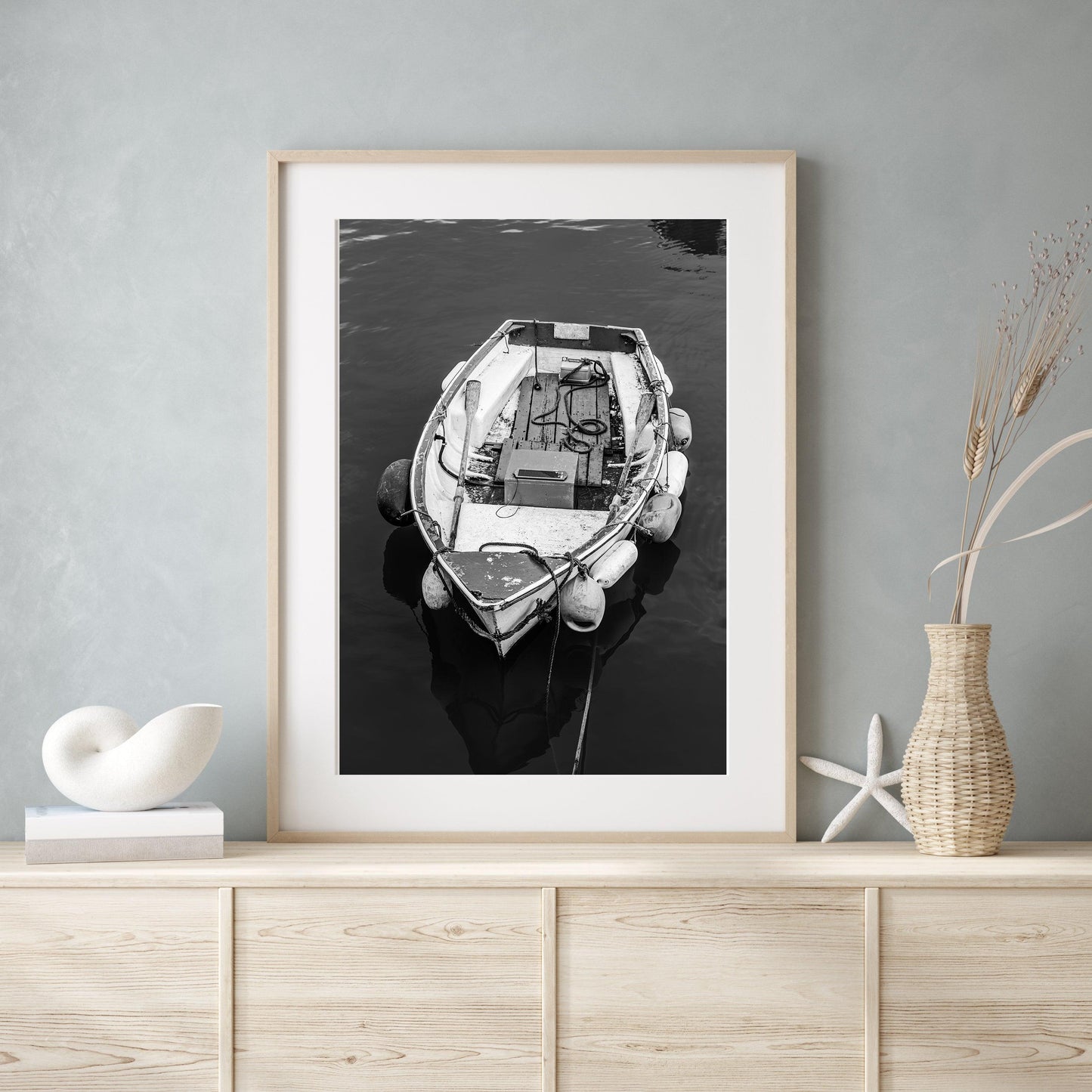 Black and White Wooden Boat Print IV - Departures Print Shop
