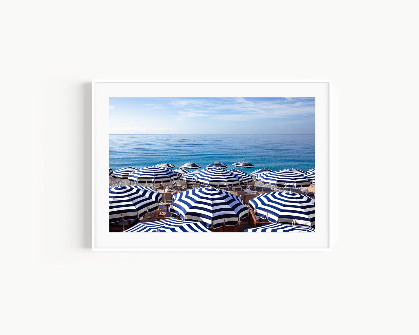 Blue and White Striped Beach Umbrellas III | French Riviera Photography Print - Departures Print Shop