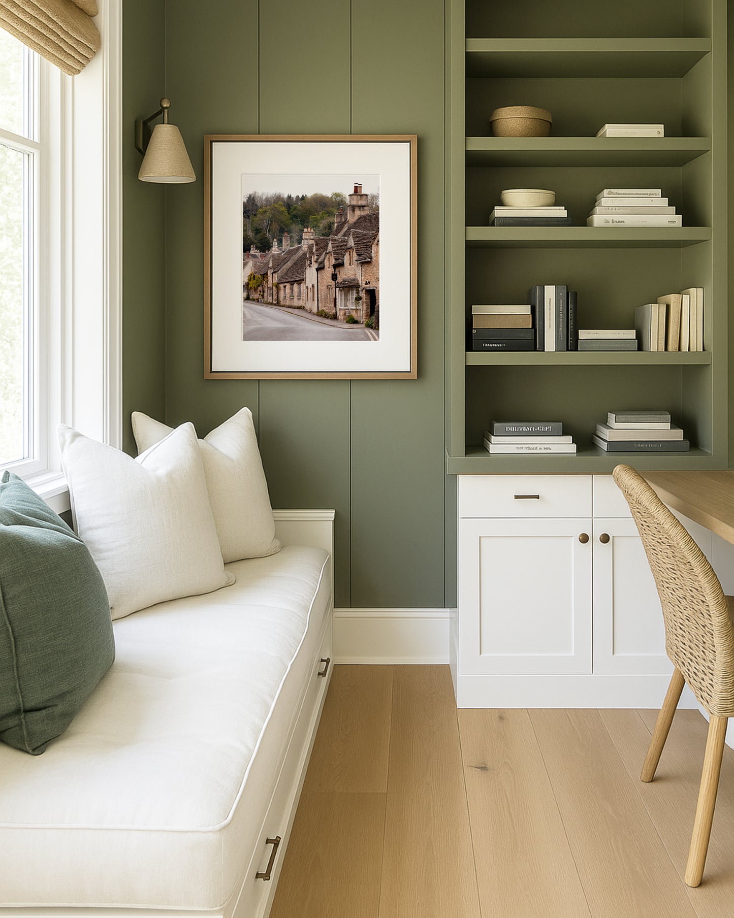 Castle Combe print showing English countryside village with rustic architecture in Cotswolds England, ideal for large wall art and cozy wall decor