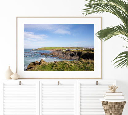 Scenic Cornwall seascape with ocean waves and dramatic cliffs, fine art photography.