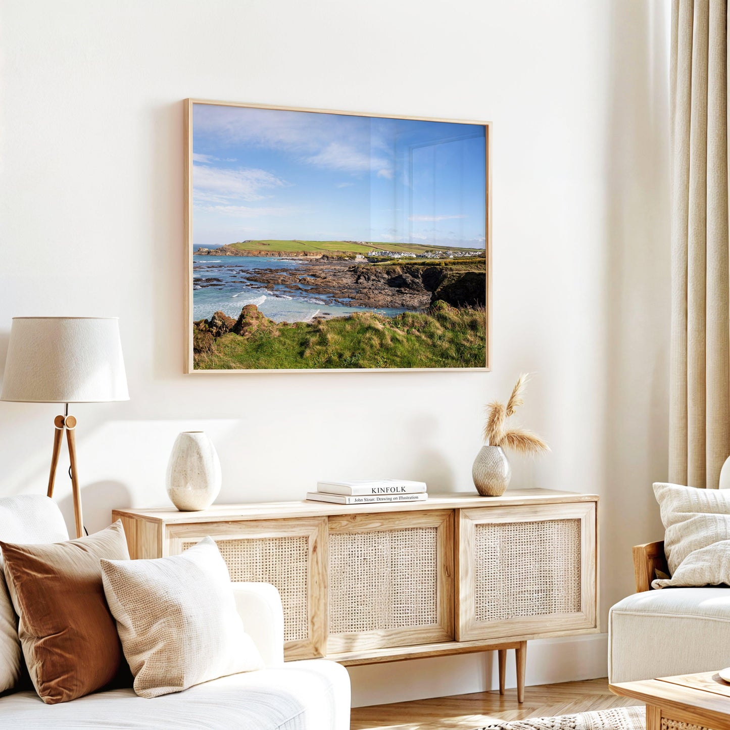 Scenic Cornwall seascape with ocean waves and dramatic cliffs, fine art photography.