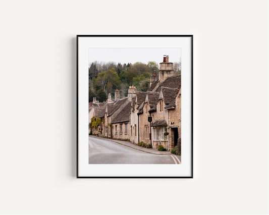 Castle Combe print showing English countryside village with rustic architecture in Cotswolds England, ideal for large wall art and cozy wall decor