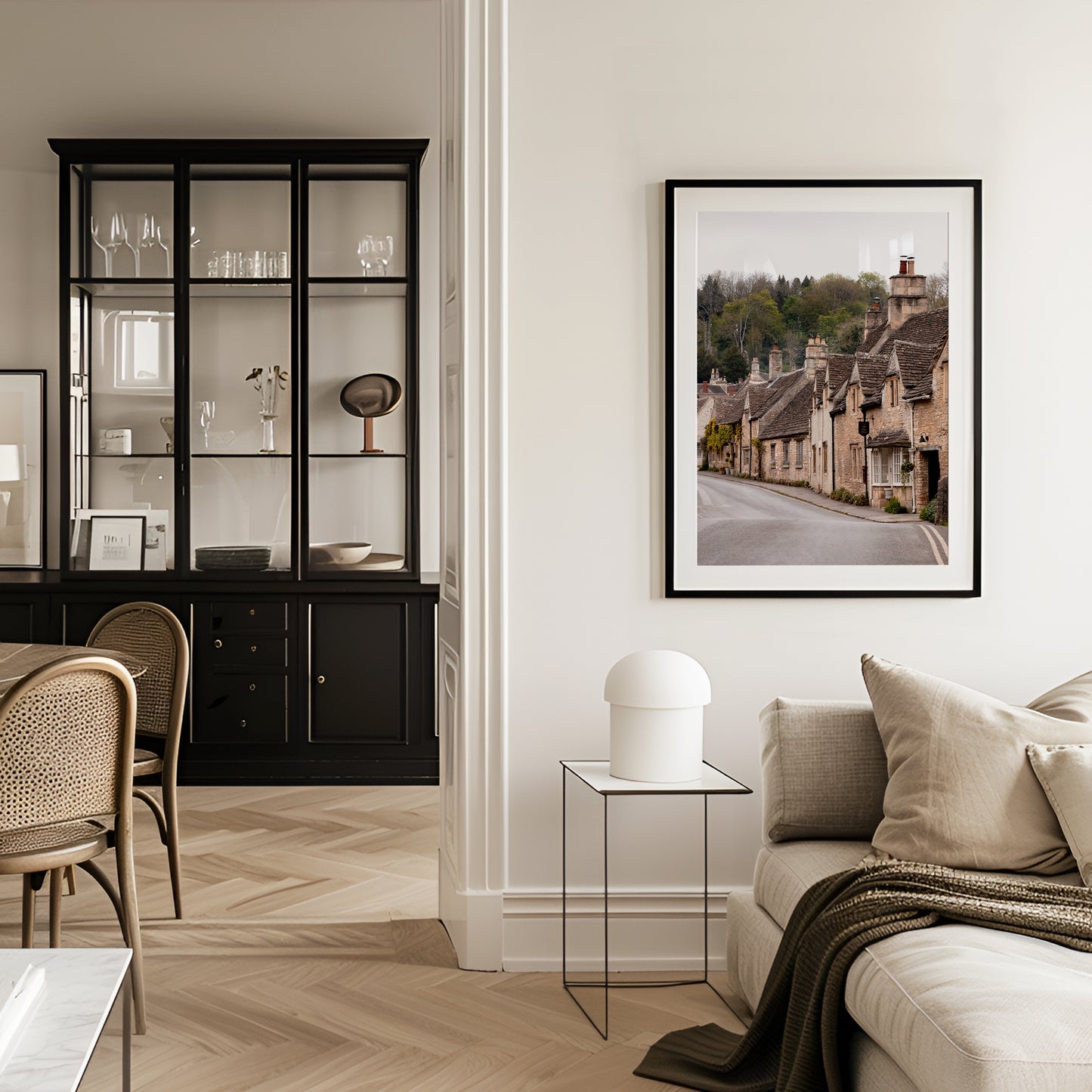 Castle Combe print showing English countryside village with rustic architecture in Cotswolds England, ideal for large wall art and cozy wall decor