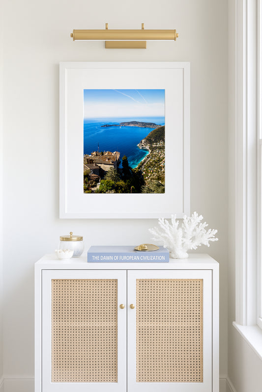Eze France print with rooftops and Mediterranean Sea