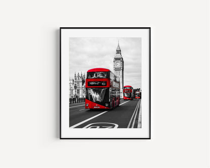 London Double-Decker Bus Photography Print - Departures Print Shop