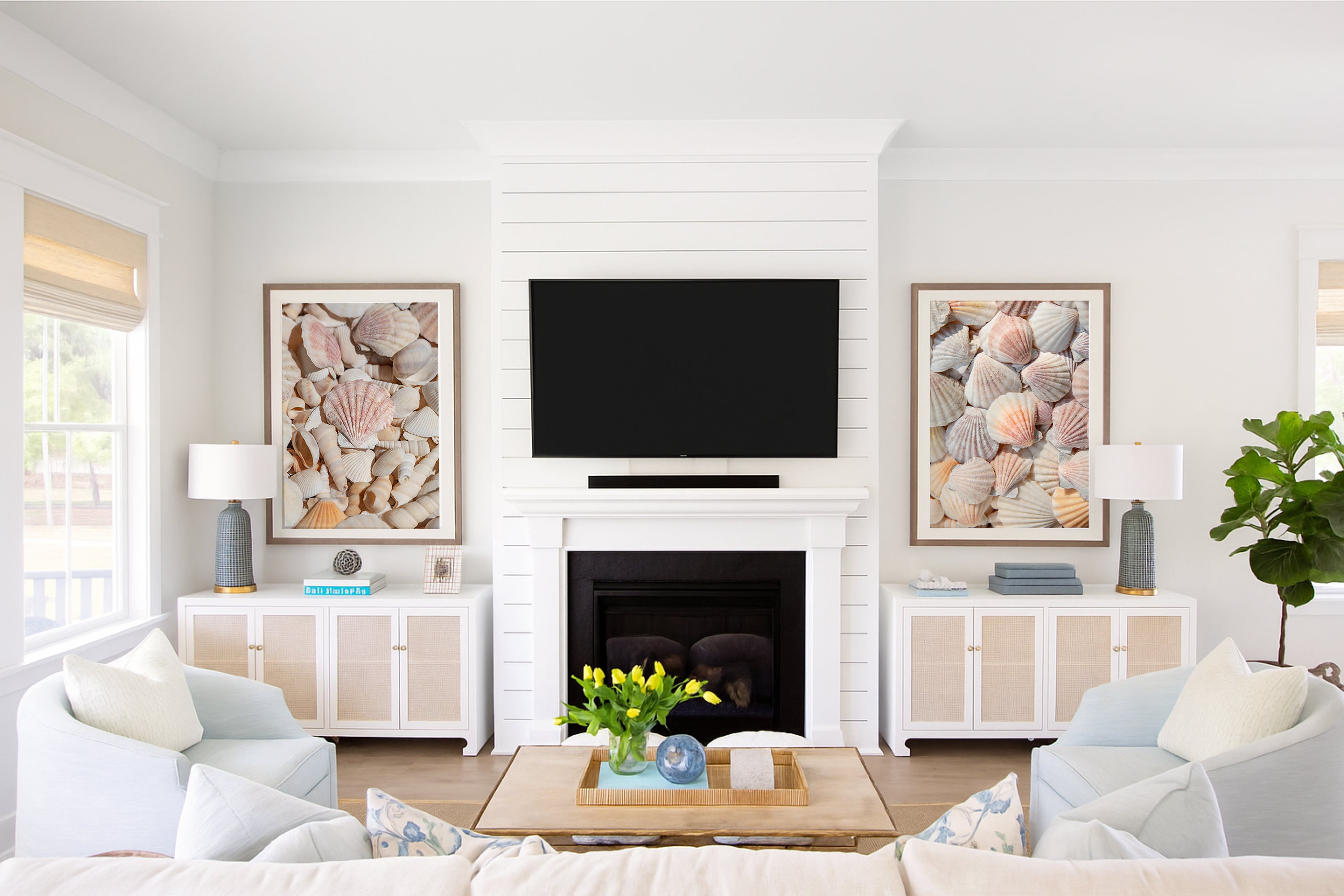 neutral seashell beach print set