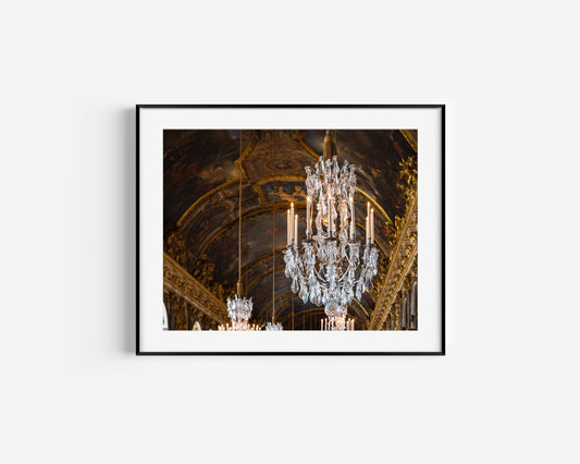Palace of Versailles Hall of Mirrors Gold Chandelier Photography Print IV - Departures Print Shop