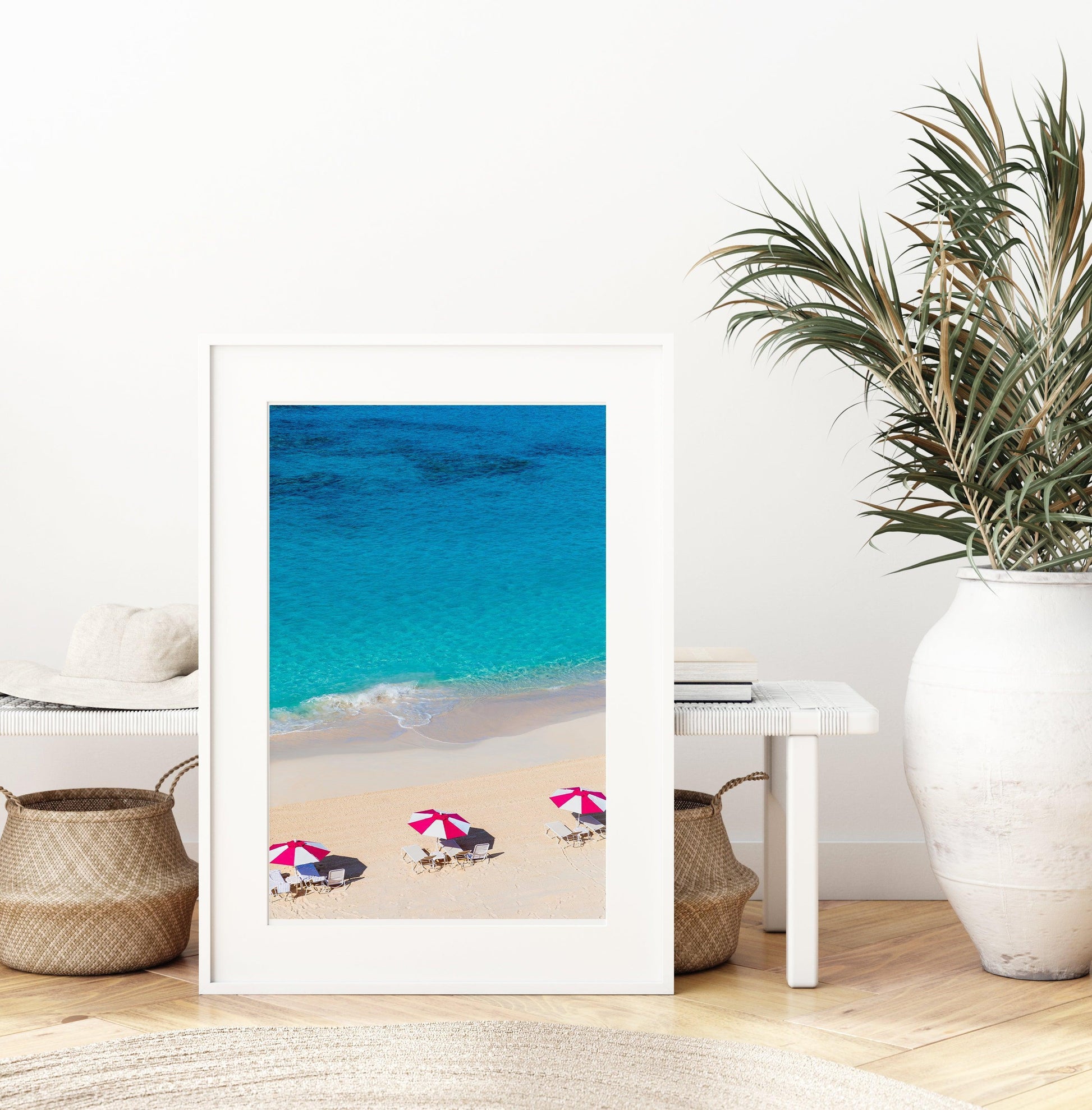 Pink and White Beach Umbrella Print - Departures Print Shop