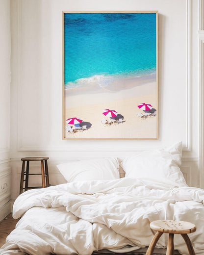 Pink and White Beach Umbrella Print - Departures Print Shop