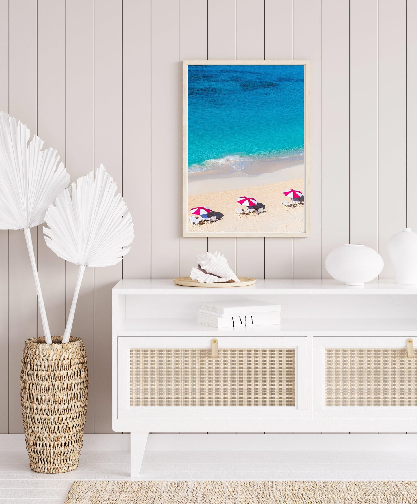 Pink and White Beach Umbrella Print - Departures Print Shop