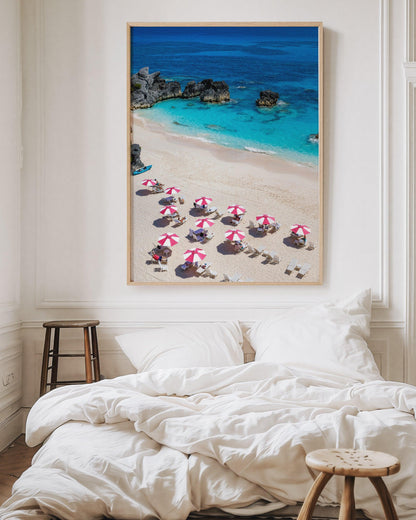 Pink and White Beach Umbrella Print II - Departures Print Shop