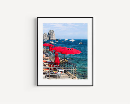 Red Umbrellas Capri Beach Club | Amalfi Coast Italy Photography - Departures Print Shop