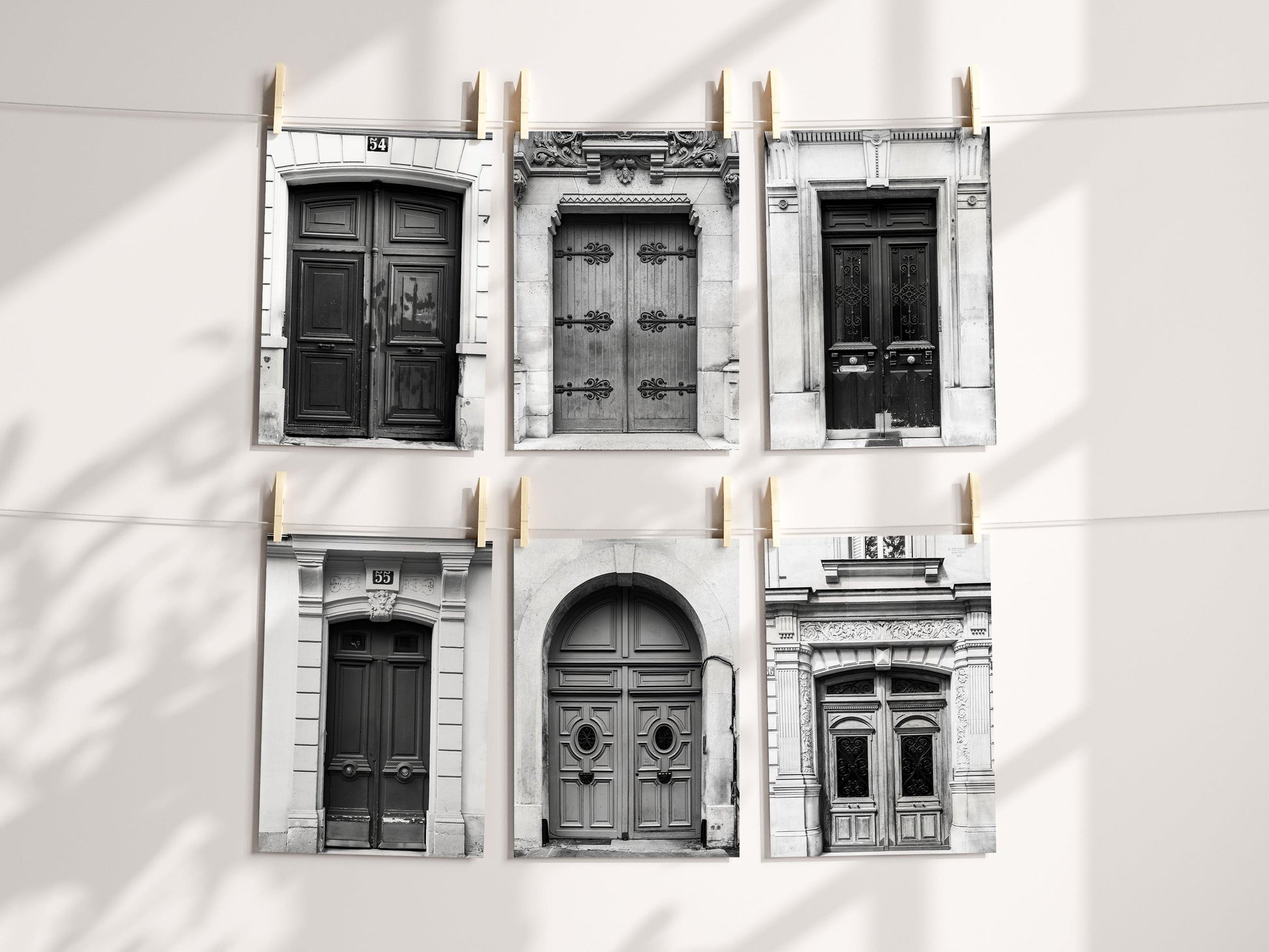 Set of Six Black and White Paris Door Prints - Departures Print Shop