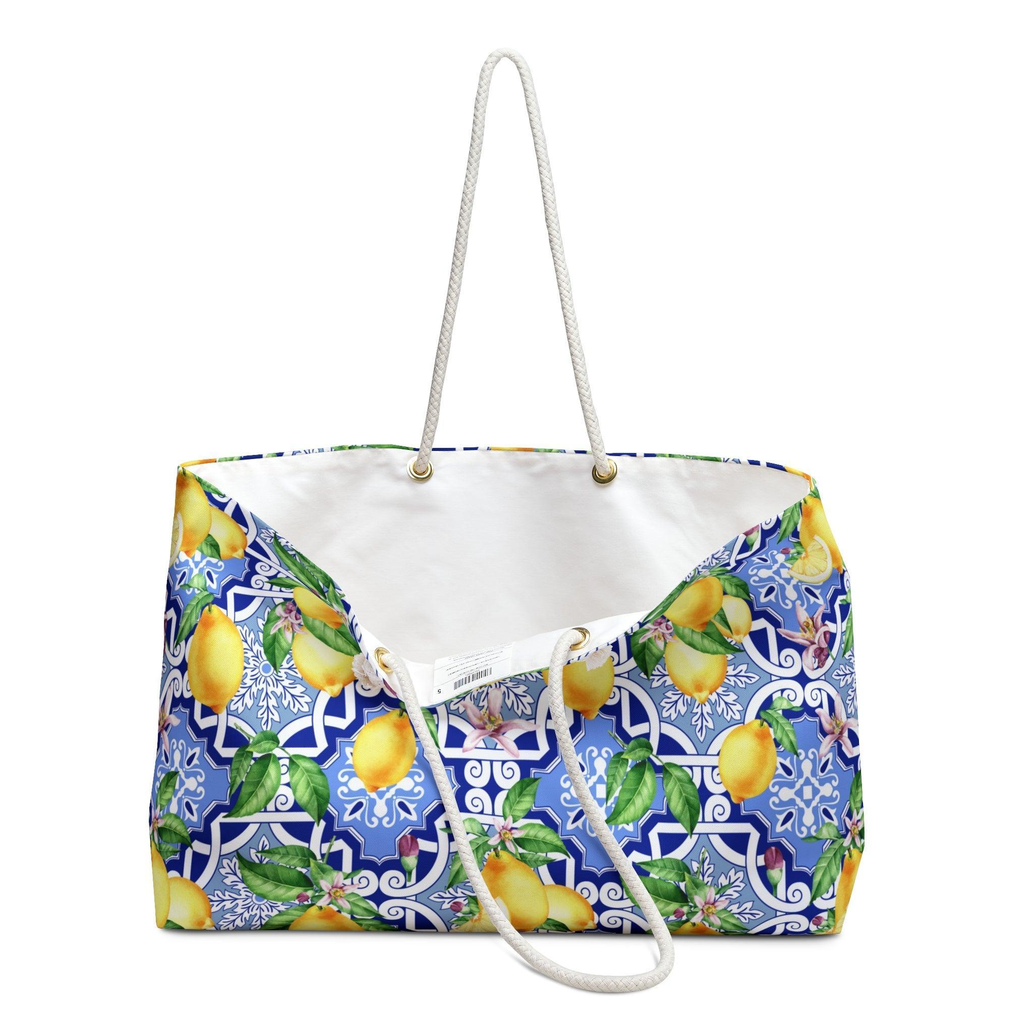 Sicilian Summer Lemon Print Beach Bag Departures Print Shop