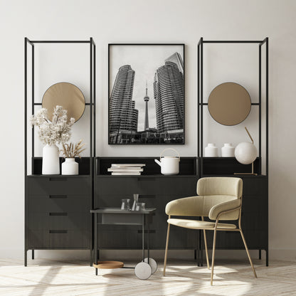 Black and white photo of Toronto CN Tower and skyline, minimalist city wall art