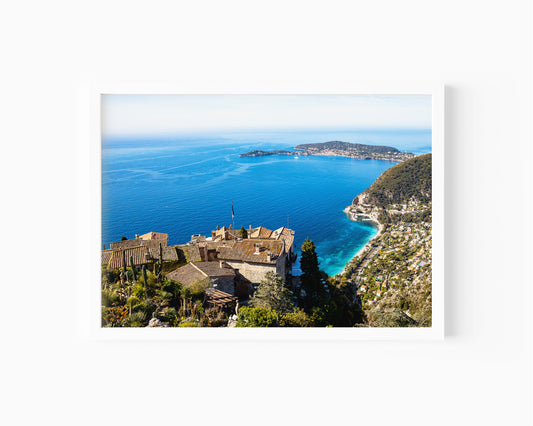 Village of Èze, France print featuring rooftops and the Mediterranean Sea