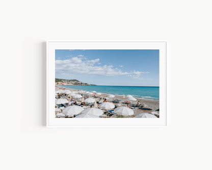 White Beach Umbrella Photography Print | Cote d'Azur Photography Print - Departures Print Shop